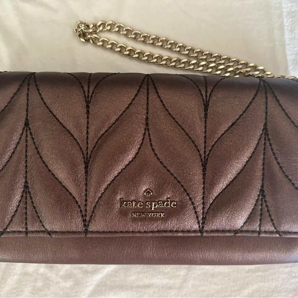 Kate Spade Metallic Brown Clutch with Gold Chain